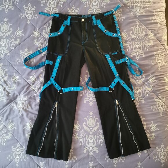 Tripp NYC black blue women's juniors bondage pants size 11 zippers suspenders - Picture 1 of 14
